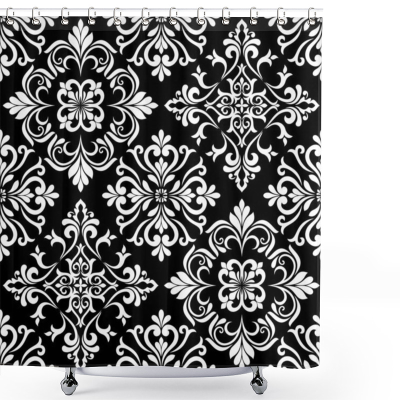 Personality  Abstract Floral Seamless Pattern. Black And White. Vector Background. Shower Curtains