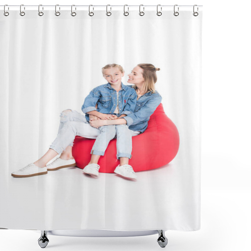 Personality  Happy Mother And Daughter On Bean Bag Shower Curtains