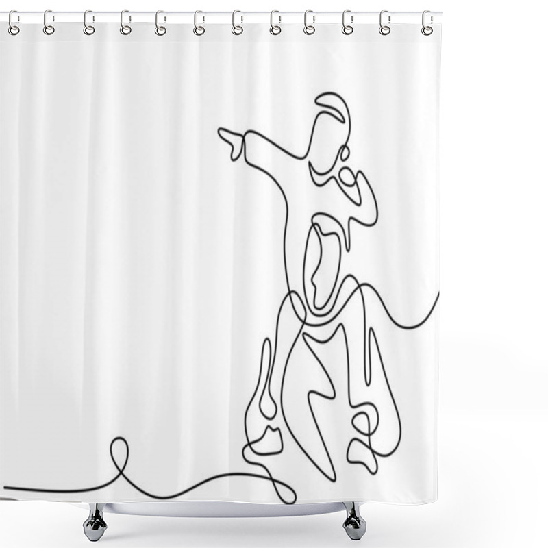 Personality  One Continuous Single Line Drawing Of A Daddy Carries The Child On The Shoulders. Happy Little Child Playing With His Father Isolated On White Background. Character Dad And His Kid Minimalism Design Shower Curtains