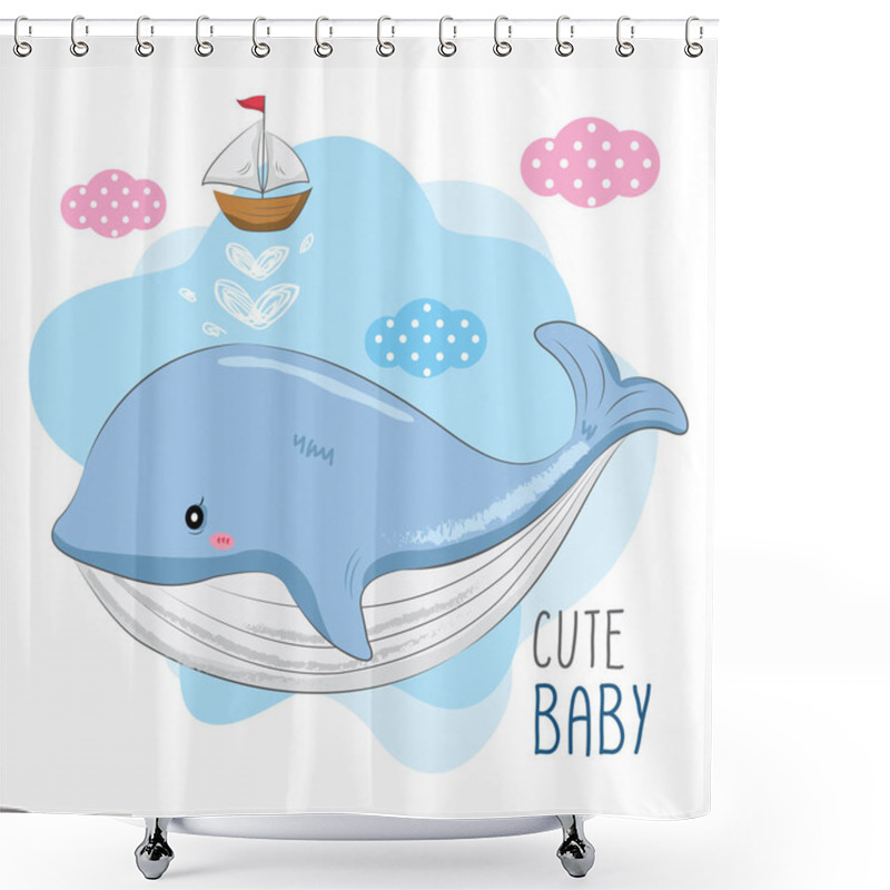 Personality  Cute Baby Whale And Small Ship Shower Curtains