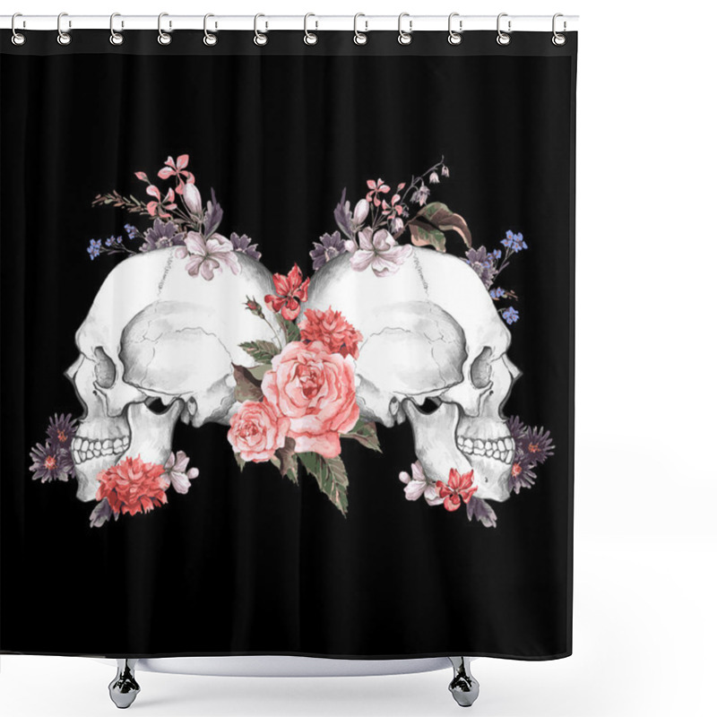 Personality  Roses And Skull, Day Of The Dead, Vector Illustration Shower Curtains