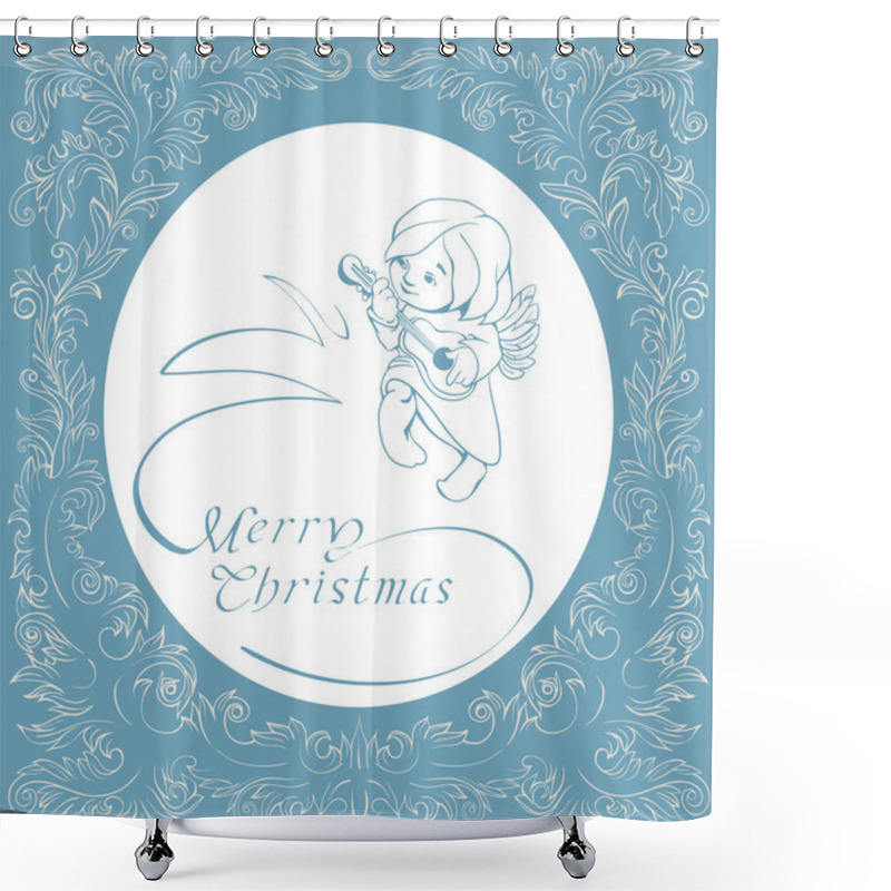 Personality  Rich Ornate Christmas Background With Singing Angel. Shower Curtains