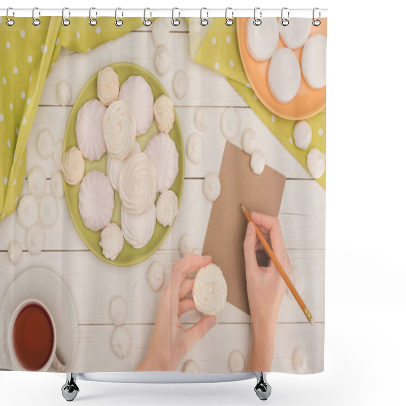 Personality  Woman With Marshmallows And Tea  Shower Curtains