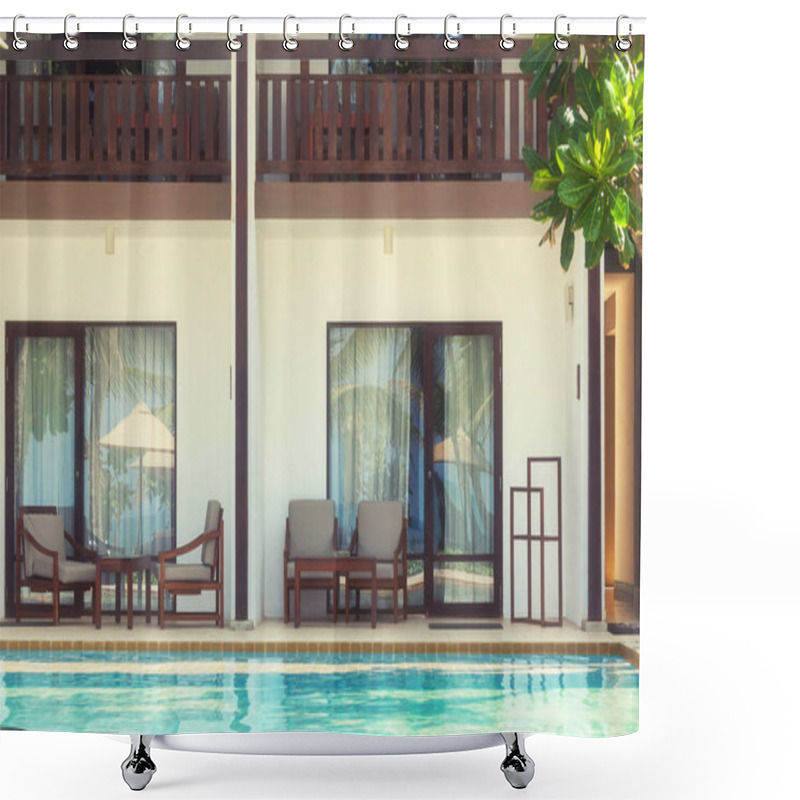 Personality  Swimming Pool View To Hotel Living Room In Soft Focus.  Shower Curtains