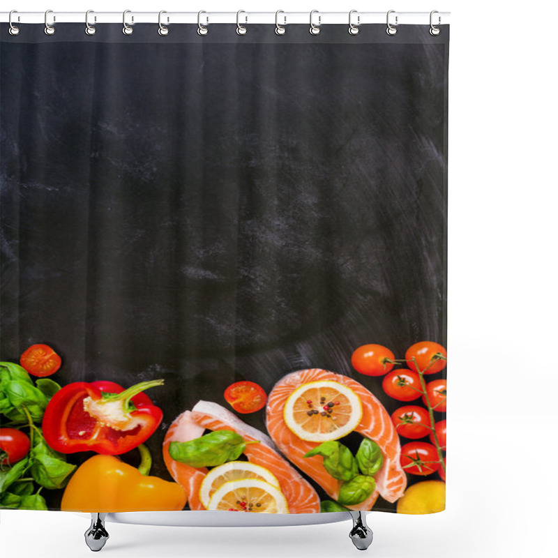 Personality  Raw Salmon Steaks And Fresh Ingredients For Cooking Shower Curtains