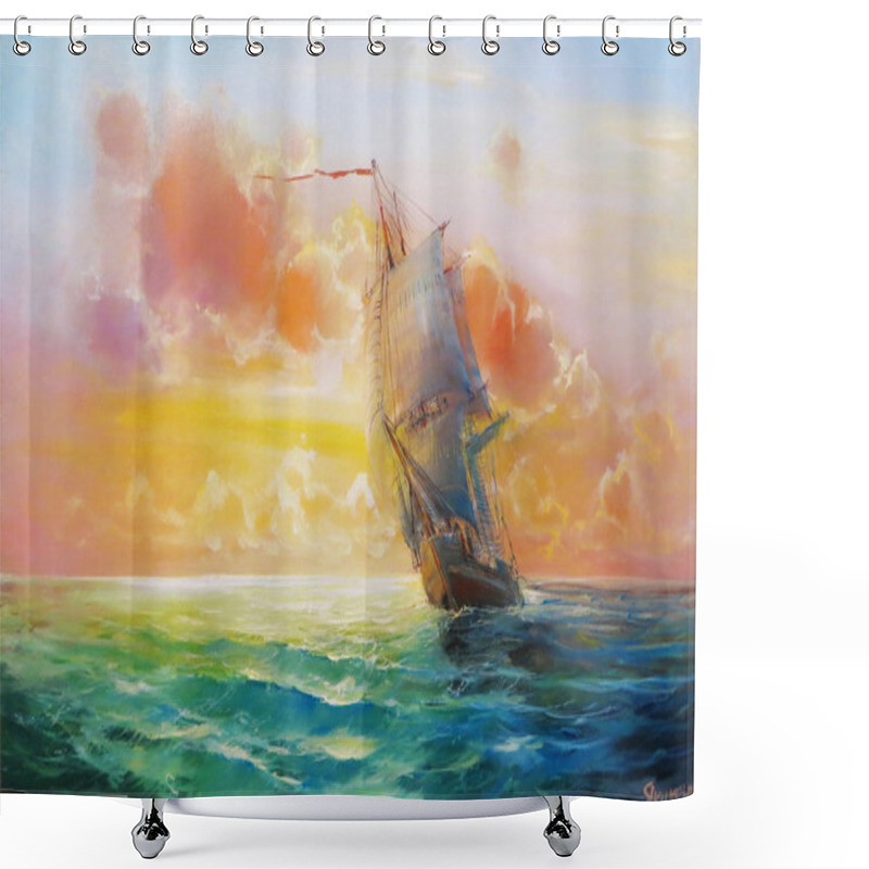 Personality  Sailboat At Sunrise. Painting. Shower Curtains