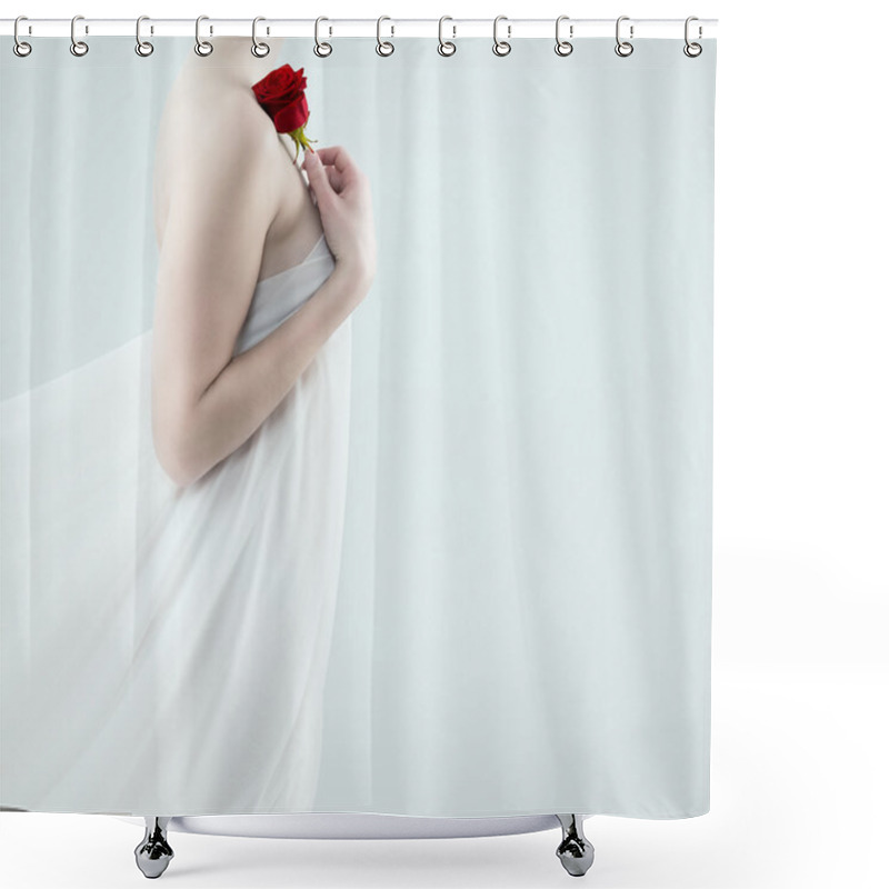 Personality  Beautiful Woman Holding Red Rose Shower Curtains