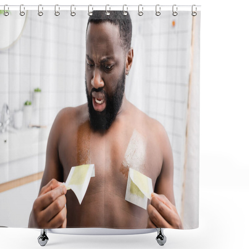 Personality  Shocked Afro-american Man Tearing Off Wax Strips  Shower Curtains