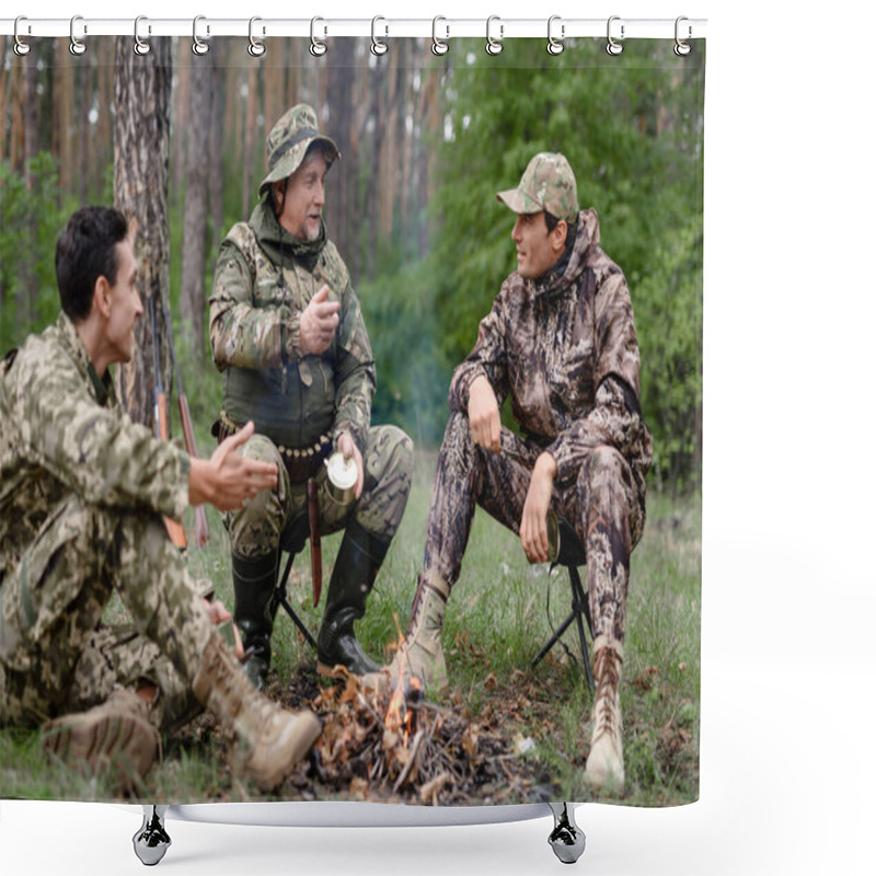 Personality  People Cooking On Fire Hunters Canned Food Picnic. Shower Curtains