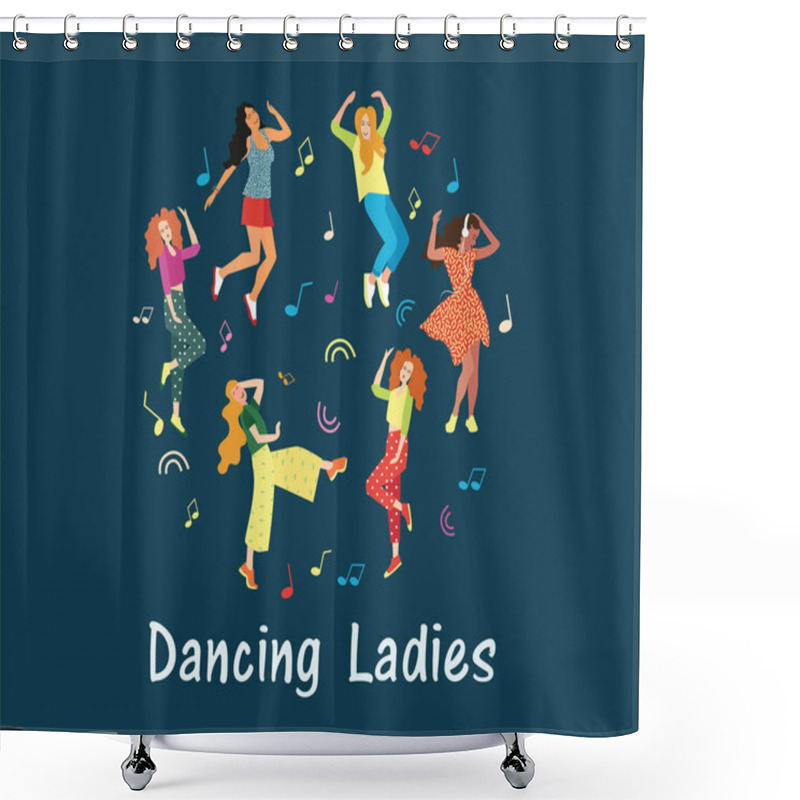 Personality  Dancing Young People In Different Poses. Movement Of People To Music At A Party, Carnival Or Festival. Joyful Emotions, Mood. Vector Illustration Shower Curtains