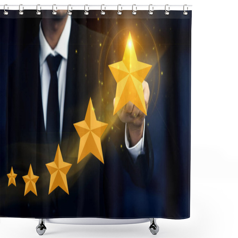 Personality  Customer Review Satisfaction Feedback Survey Concept. User Give Rating To Service Experience On Online Application. Customer Can Evaluate Quality Of Service Leading To Reputation Ranking Of Business. Shower Curtains