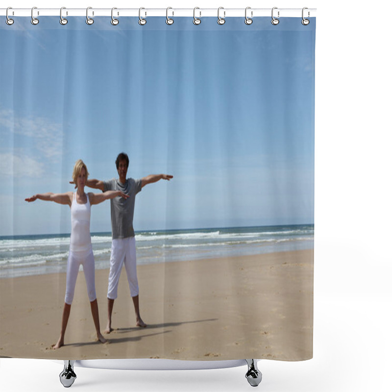 Personality  Gymnastics On The Beach Shower Curtains