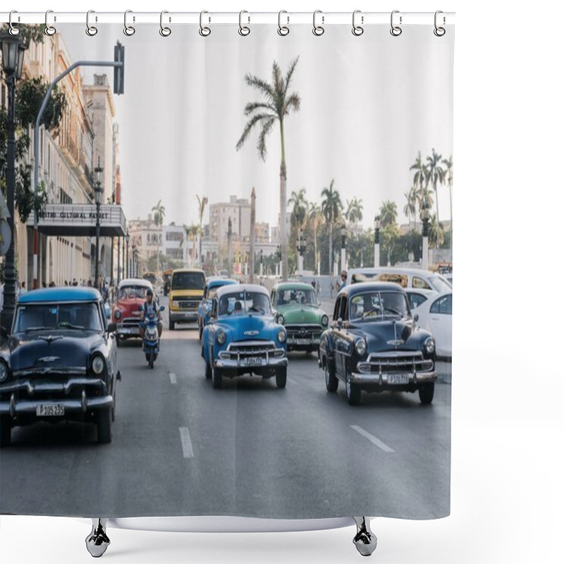 Personality  Havana, Cuba - January 6, 2017: Retro Cars On Highway In Downtown Shower Curtains