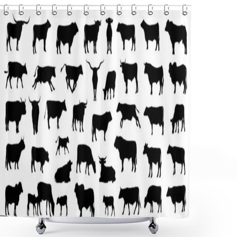 Personality  Cow Silhouette Vector Bundle Shower Curtains