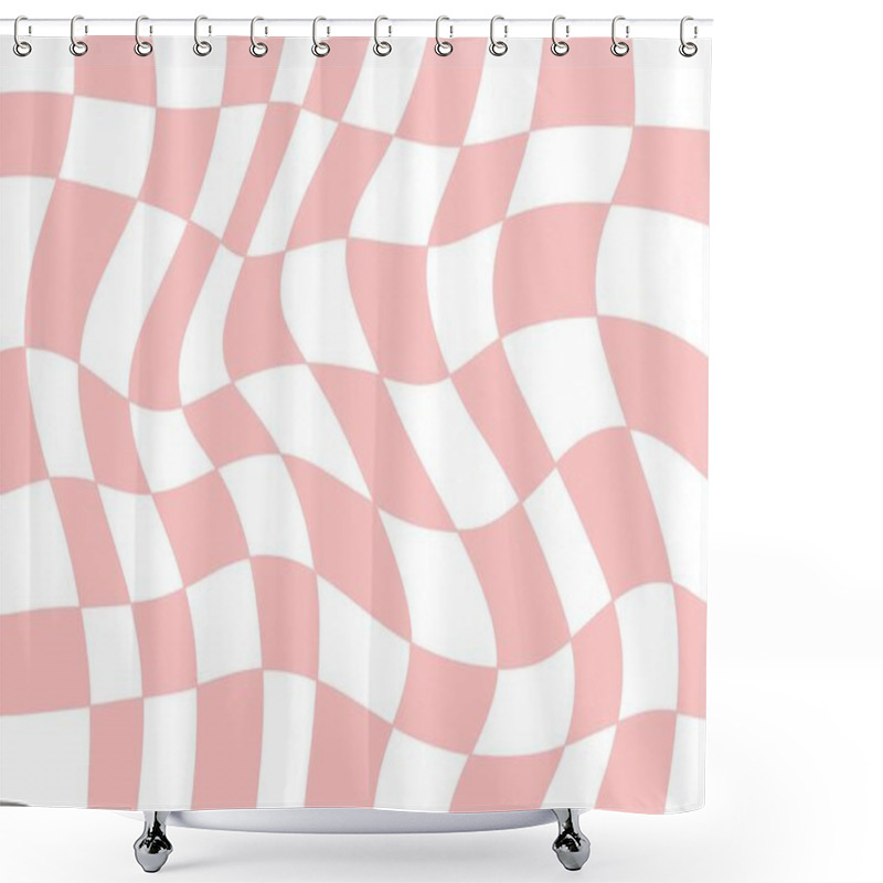 Personality  Abstract Chess Board Retro Background. Psychedelic Design. Retro Checkerboard Wavy Pattern 70s 90s Background Texture. Checkered Groovy Pattern For Surface Design Shower Curtains