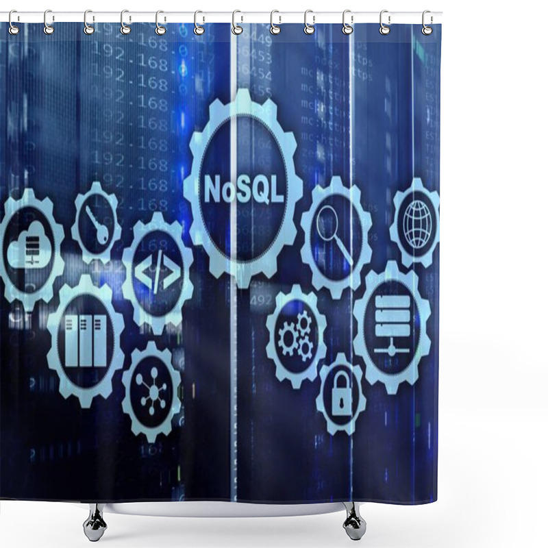 Personality  NoSQL. Structured Query Language. Database Technology Concept. Server Room Background. Shower Curtains