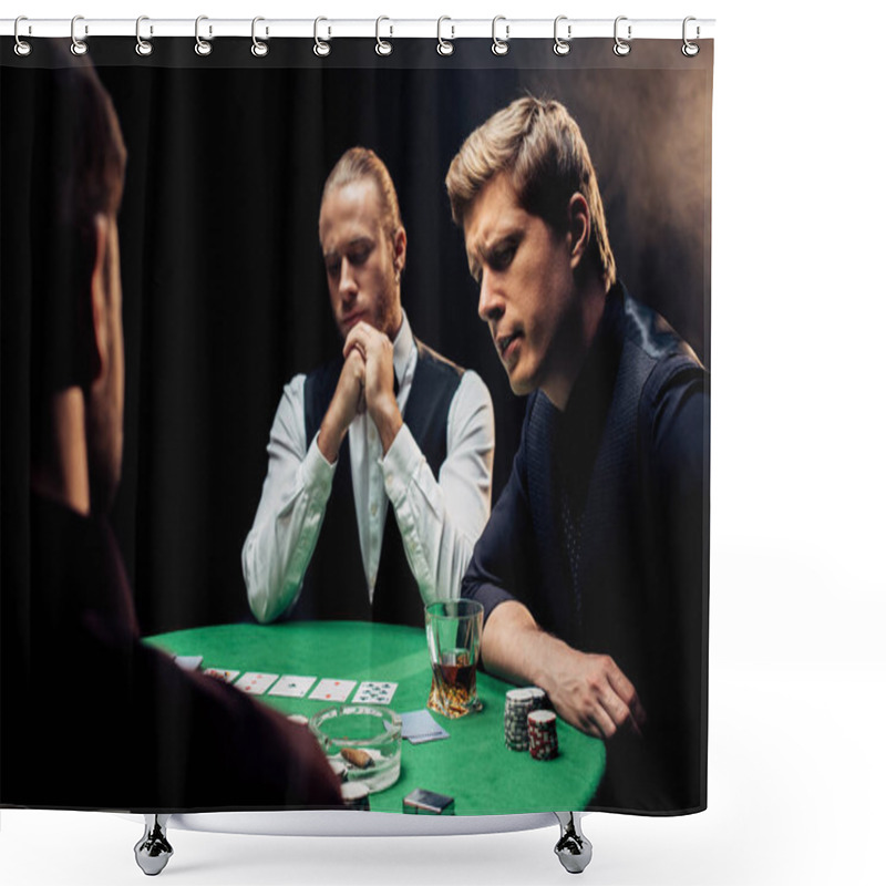 Personality  Back View Of Man Near Player And Croupier On Black With Smoke  Shower Curtains