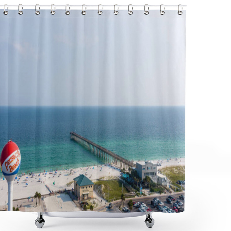 Personality  Aerial View Of The Gulf Pier On The Beach In Pensacola, Florida Shower Curtains