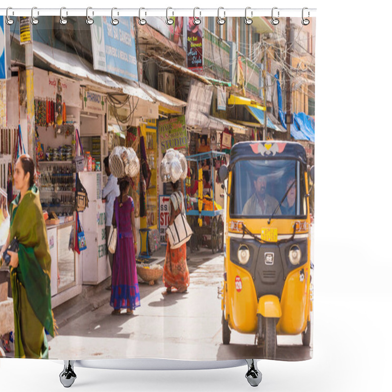 Personality  PUTTAPARTHI, ANDHRA PRADESH, INDIA - JULY 9, 2017: Local Indian Market. Copy Space For Text.     Shower Curtains