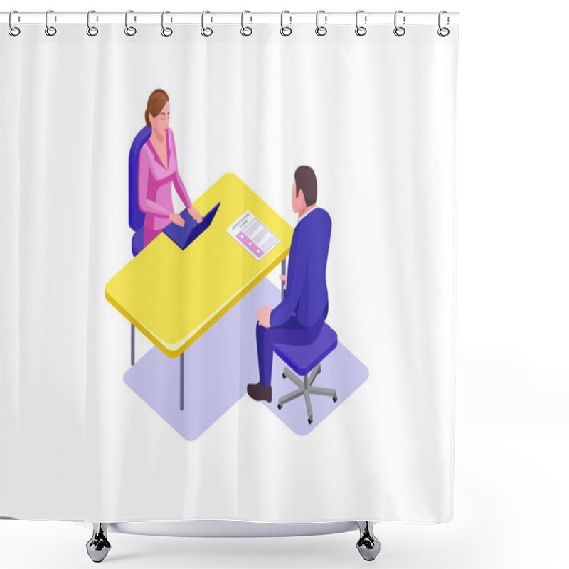 Personality  Job Interview Isometric Infographic Landing Page Template With 3d Employer Hiring Talent Worker, Candidate Search Work, Office Business People, Vector Illustration Shower Curtains