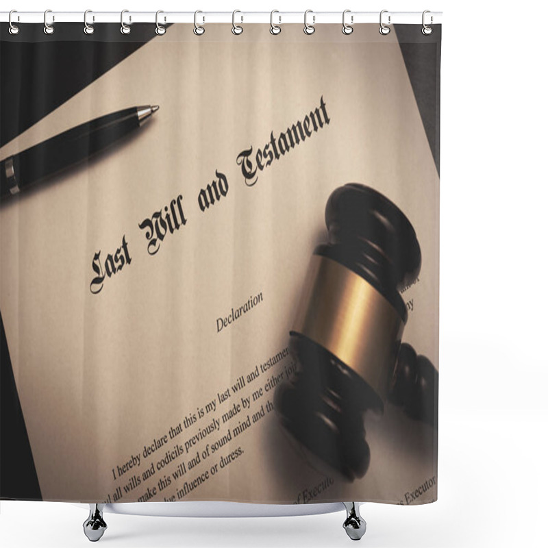 Personality  Last Will And Testament Concept. Pen, Gavel On Desk Shower Curtains