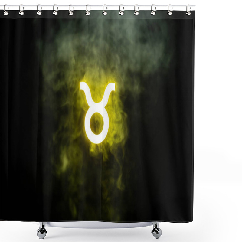 Personality  Yellow Illuminated Taurus Zodiac Sign With Smoke On Background Shower Curtains