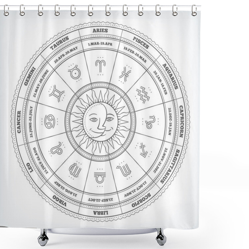 Personality  Zodiacal Circle With Astrology Signs. Vector Design Element Isolated On White Background. Shower Curtains