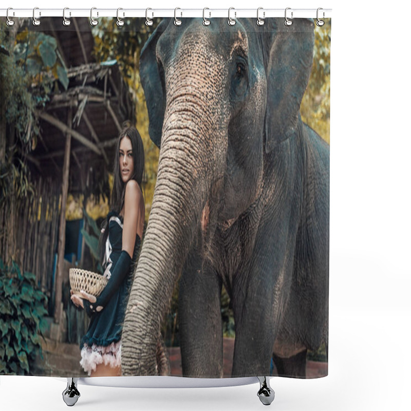 Personality  Pretty, Young Lady With An Elephant Shower Curtains