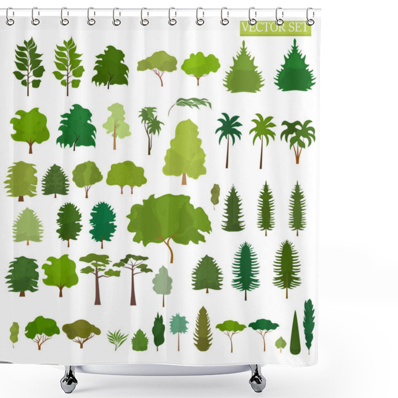 Personality     Vector Set Of Different Trees And Bushes On A White Background. Forest Plants. Shower Curtains