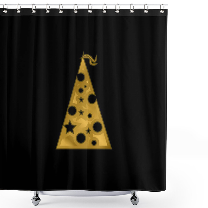 Personality  Birthday Hat With Dots And Stars Gold Plated Metalic Icon Or Logo Vector Shower Curtains