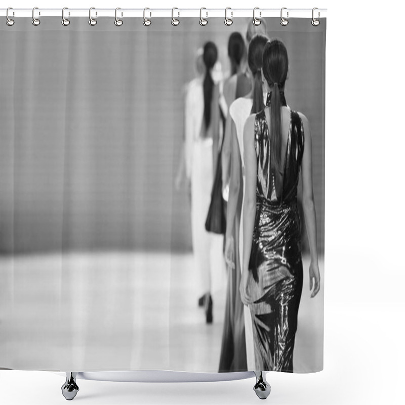 Personality  Fashion Model During A Fashion Show, Catwalk Event, Runway Show. Shower Curtains