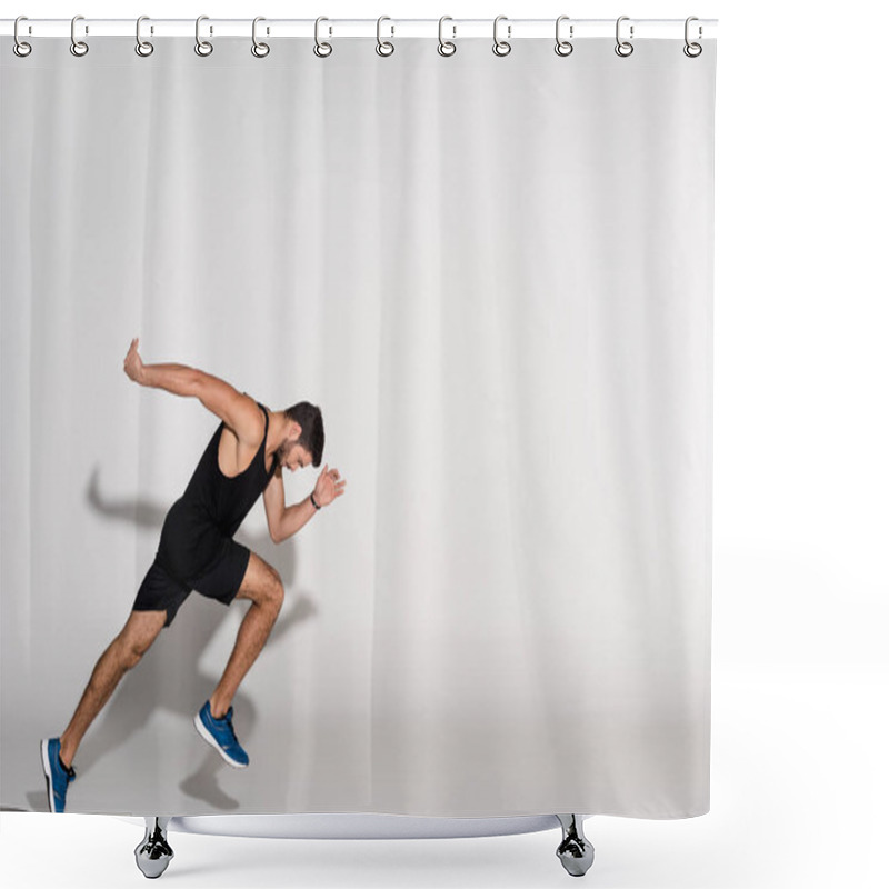 Personality  Side View Of Young Man Running On White Shower Curtains