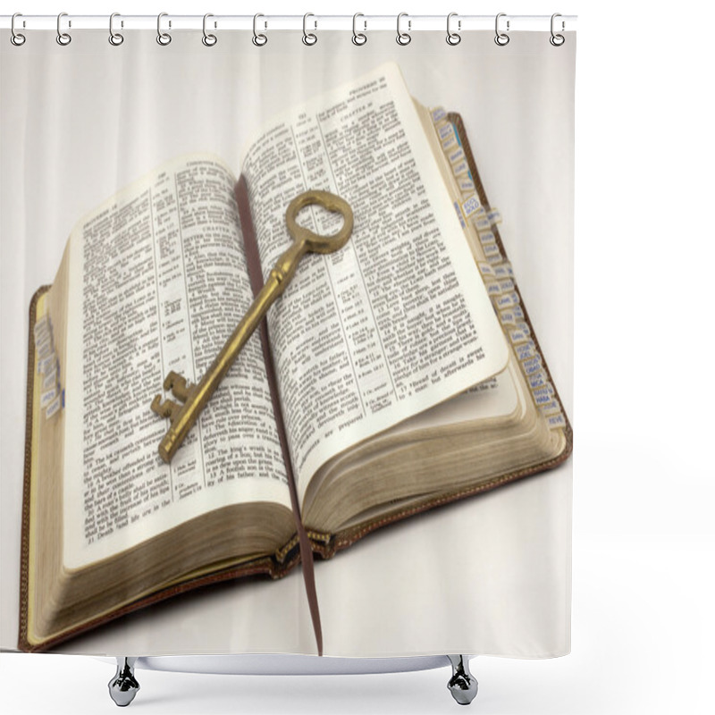 Personality  Opened Bible With Golden Key Shower Curtains