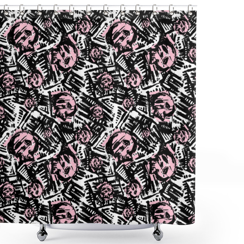 Personality  Seamless Skulls Textile Doodle Pattern Grunge Texture Shower Curtains