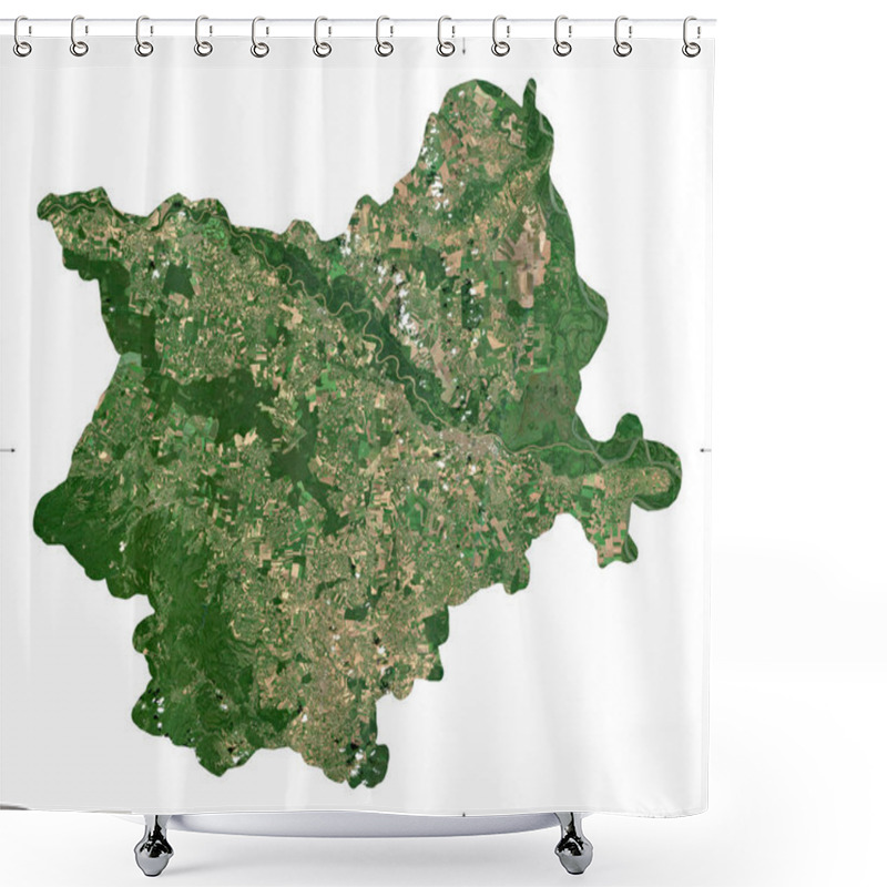 Personality  Osjecko-Baranjska, County Of Croatia. Sentinel-2 Satellite Imagery. Shape Isolated On White. Description, Location Of The Capital. Contains Modified Copernicus Sentinel Data Shower Curtains