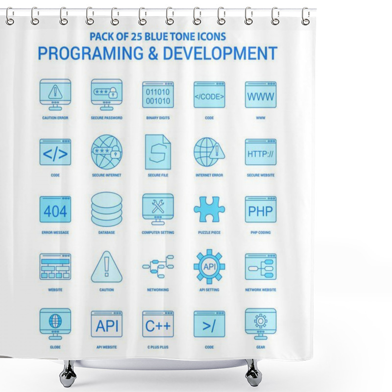 Personality  Programming And Developement Blue Tone Icon Pack - 25 Icon Sets Shower Curtains