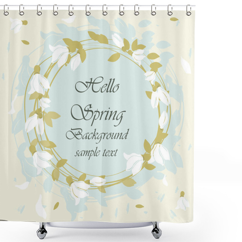 Personality  Hello Spring Card With Round Floral Snowdrops Wreath Shower Curtains