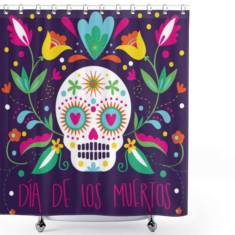 Personality  Dia De Los Muertos Card With Skull And Floral Decoration Shower Curtains