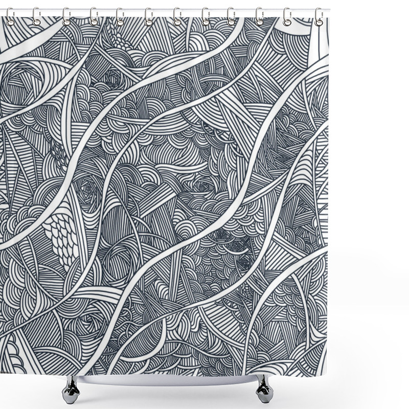 Personality  Seamless Pattern With Hand-drawn Waves. Shower Curtains