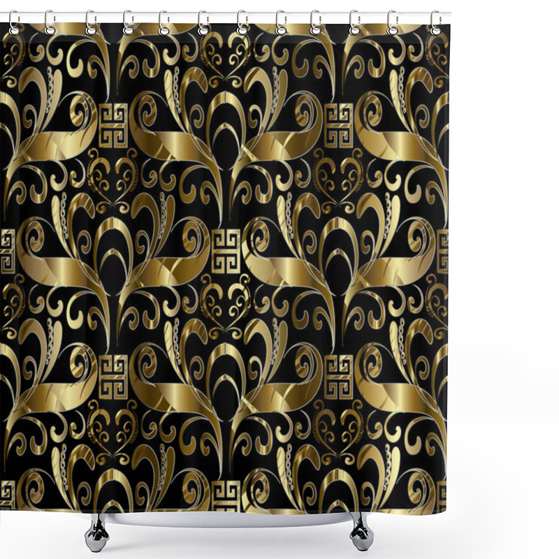 Personality  Meander Floral 3d Seamless Pattern. Vector  3d Background Shower Curtains