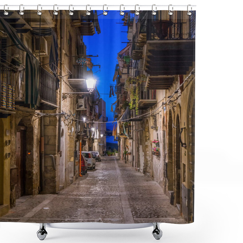 Personality  A Cozy Street In Cefalu In The Evening. Sicily, Southern Italy. Shower Curtains