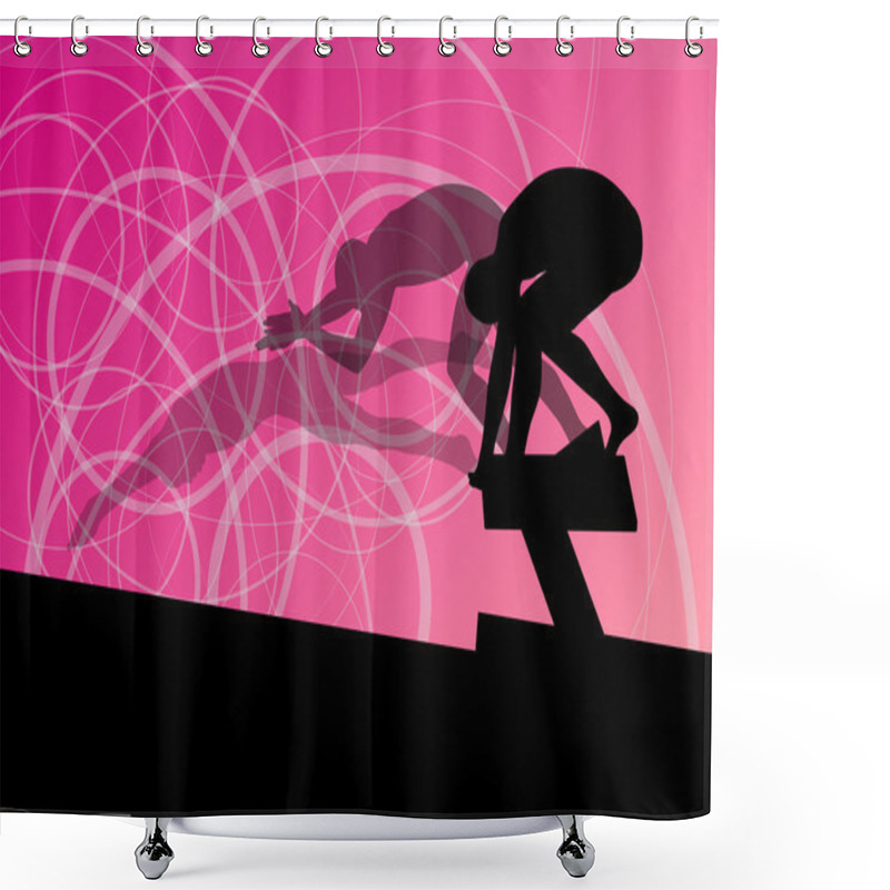 Personality  Active Young Swimmers Diving And Swimming In Water Sport Pool Si Shower Curtains