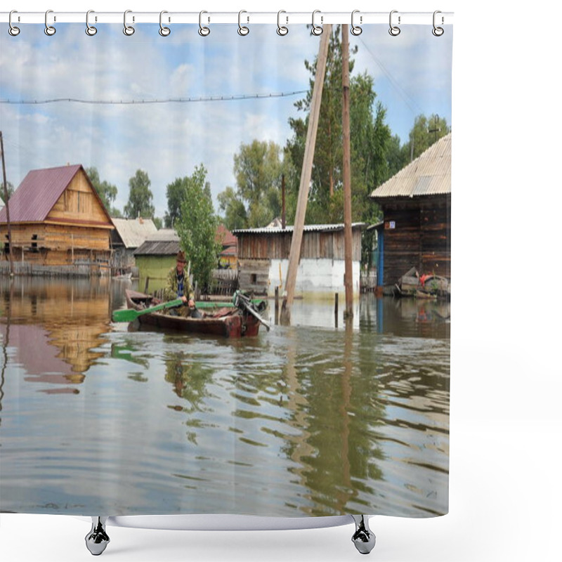 Personality   Locals Move Around The Streets By Boat. The Ob River, Which Came Out Of The Banks, Flooded The Outskirts Of The City. Shower Curtains