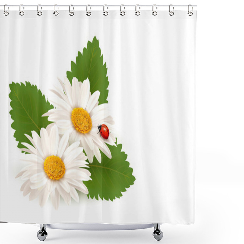 Personality  Nature Summer Daisy Flower With Ladybug. Vector Illustration. Shower Curtains