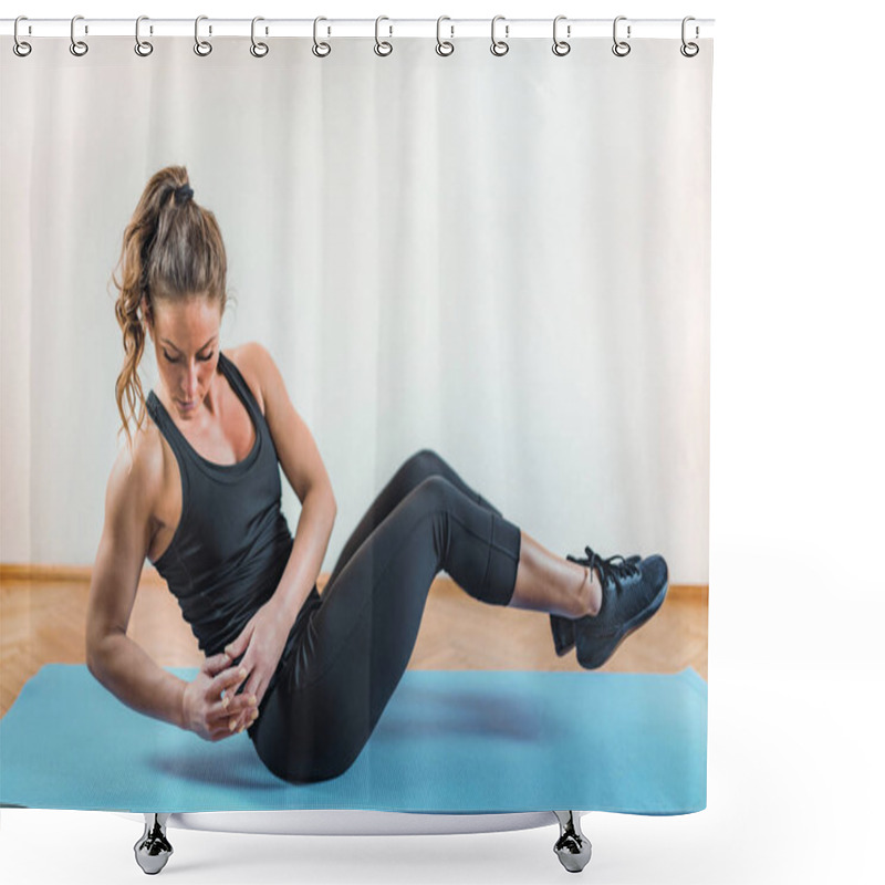 Personality  Woman Doing High-Intensity Interval Training Exercises Shower Curtains