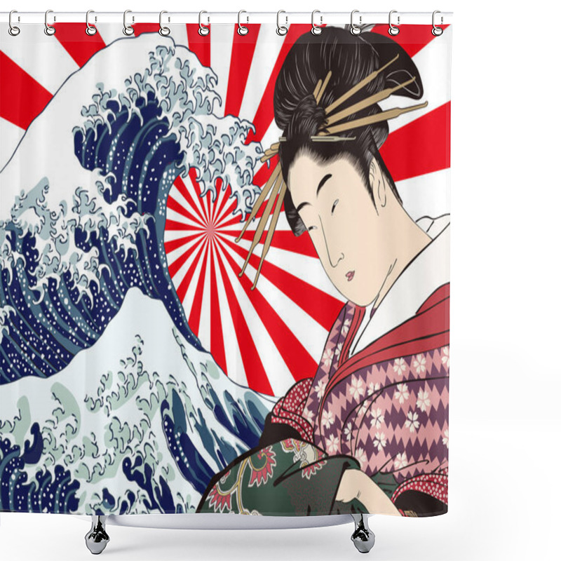 Personality   Kanagawa Off The Coast And Women 3 Shower Curtains