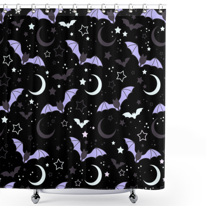 Personality  Cute Seamless Pattern Of Bats On The Background Of The Starry Sky Shower Curtains