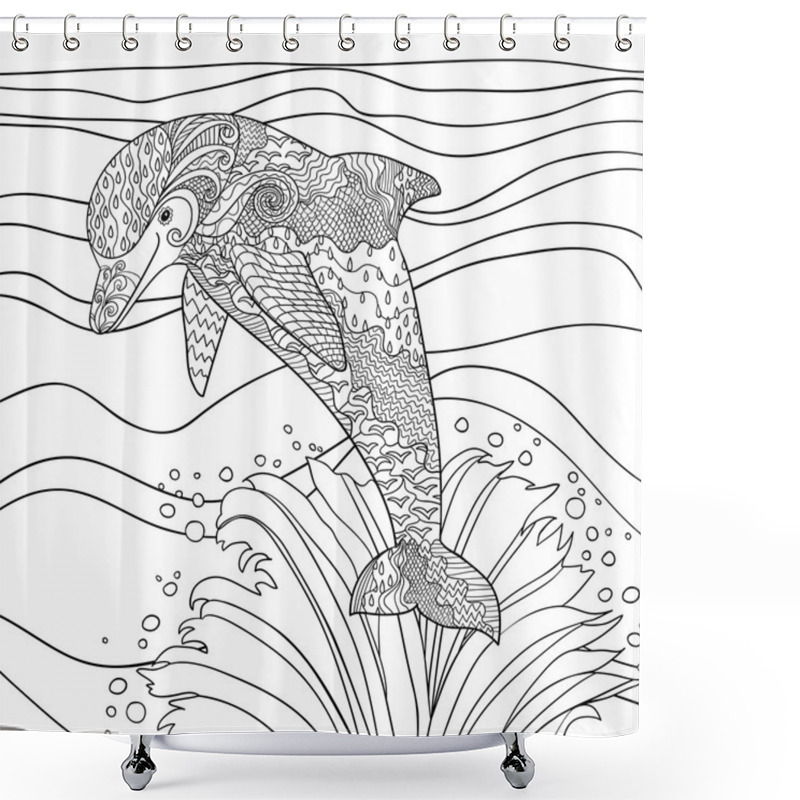 Personality  Happy Dolphin With High Details. Shower Curtains