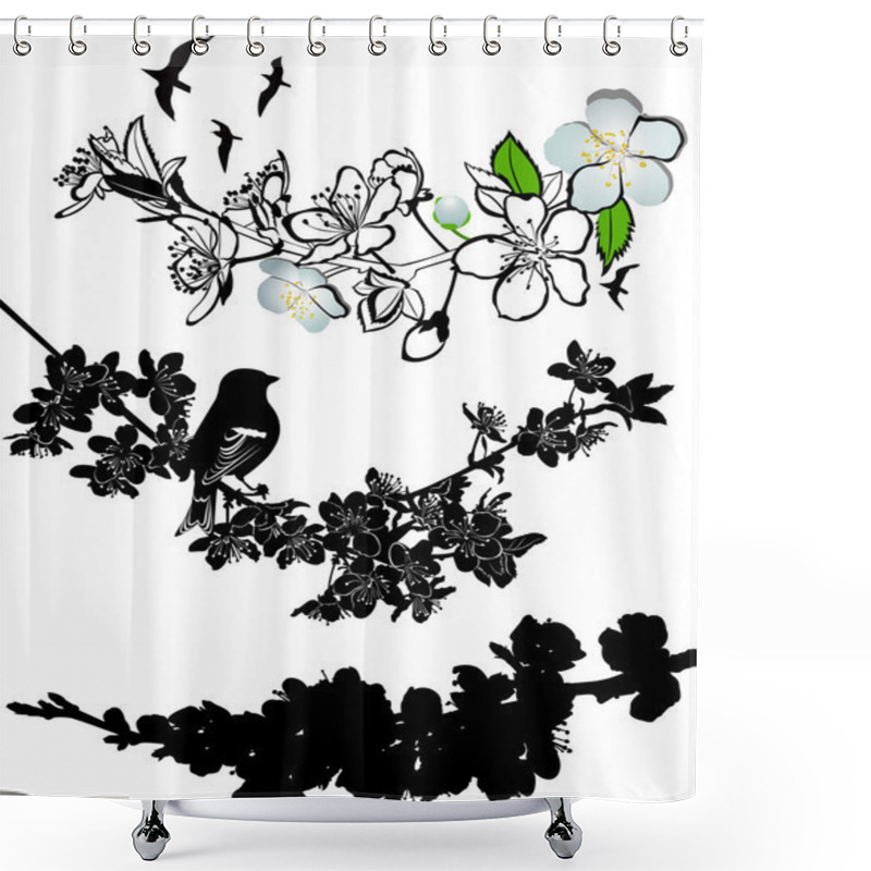 Personality  Twig Cherry Blossoms With Birds Shower Curtains