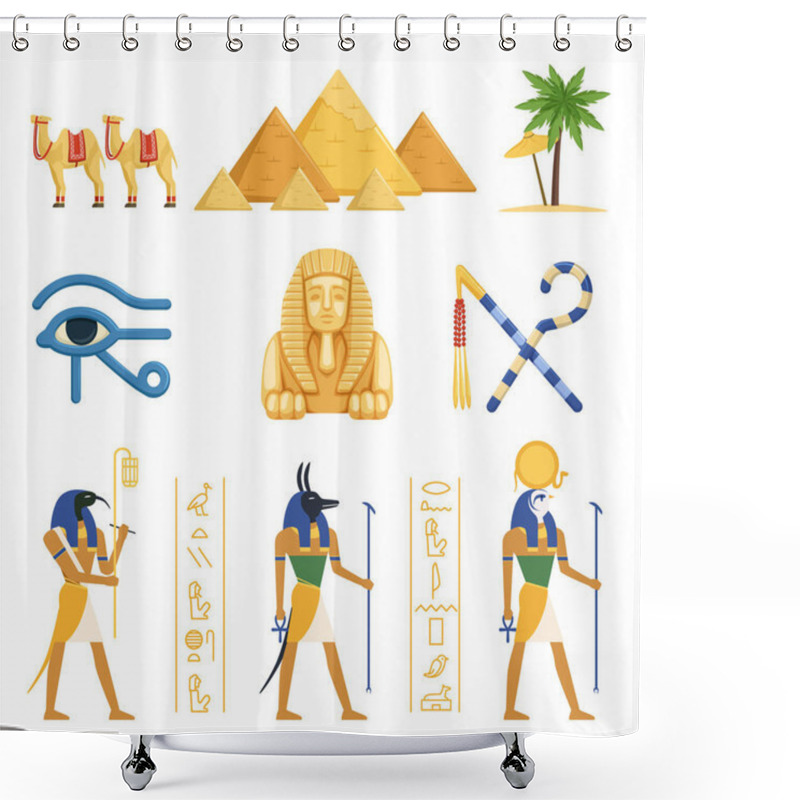 Personality  Egypt Set, Egyptian Ancient Symbols Of The Power Of Pharaohs And Gods Colorful Vector Illustrations Shower Curtains